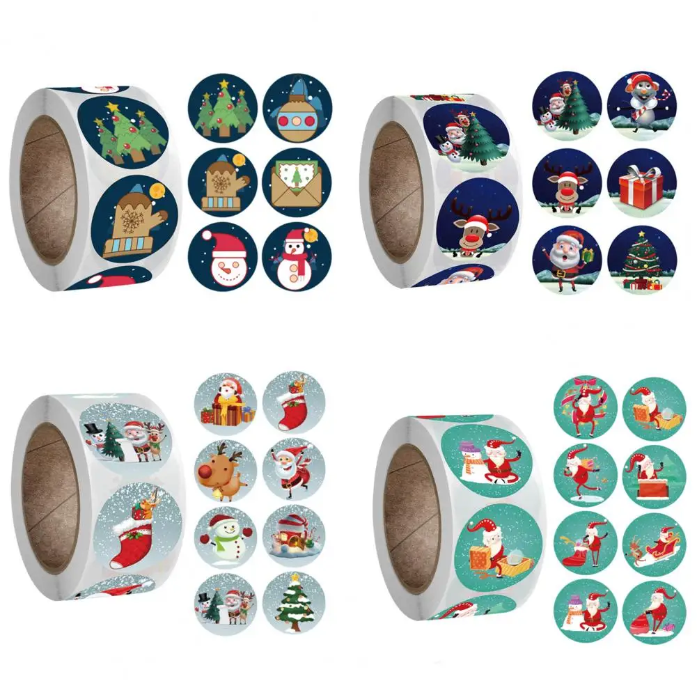 

Decorative No Odor Xmas Themed Cartoon Round Gift Tag Stickers Party Favor