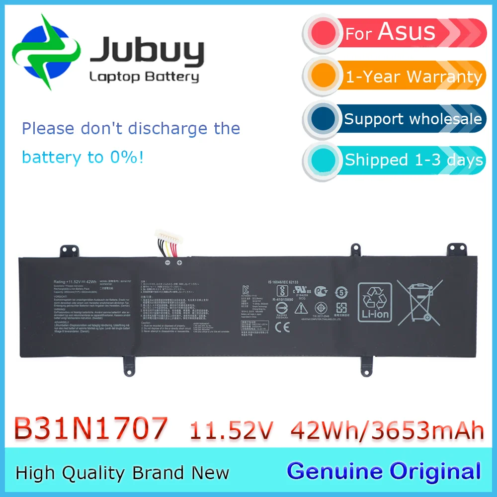 B31N1707 Оригинальный аккумулятор для ноутбука 11 52 В 42 Втч Asus S4000V S4000U S4100V S4100VN S4200UQ S4200UF