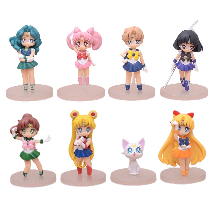 Figuras clásicas de Sailor Moon para niños, muñecos Kawaii de Mercury Júpiter de 7CM, regalo nuevo, decoración estática de escritorio, 4 piezas/1set