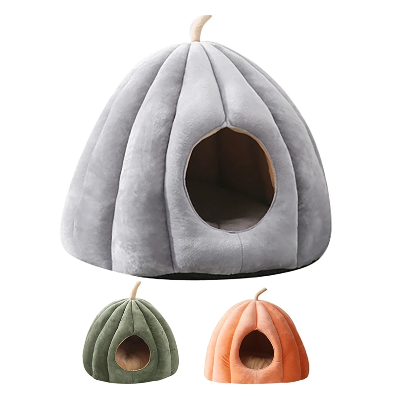 

Cat Cave Bed Pumpkin Hooded Dog Bed Kennel Warming Cuddler Sleeping House Cushion for Small Cats Dogs Rabbit