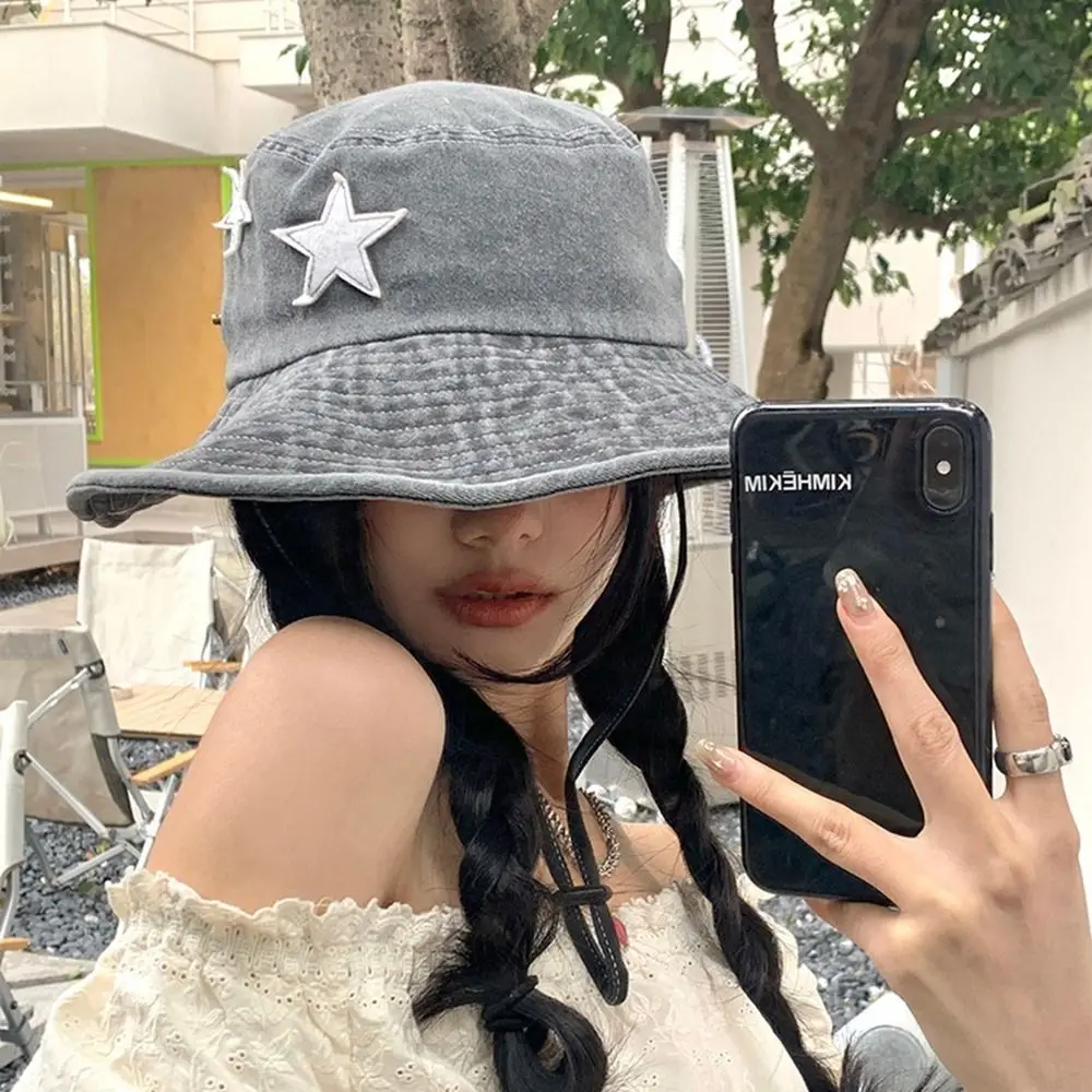 

Star Mountaineering Hat Sunscreen Hat Y2k Cloth Sun Protection Sun Hat Summer Cap Western Cowboy Hat Women Bucket Hat