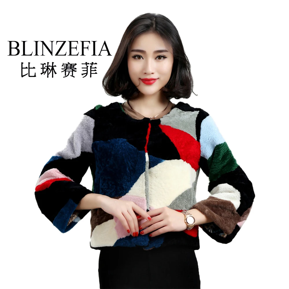 2022 BLINZEFIA Winter Women Colorful Genuine Shearling FurJakcet Russian Warm Thick Real Shorn Sheepskin Fur Outerwear BZ1086
