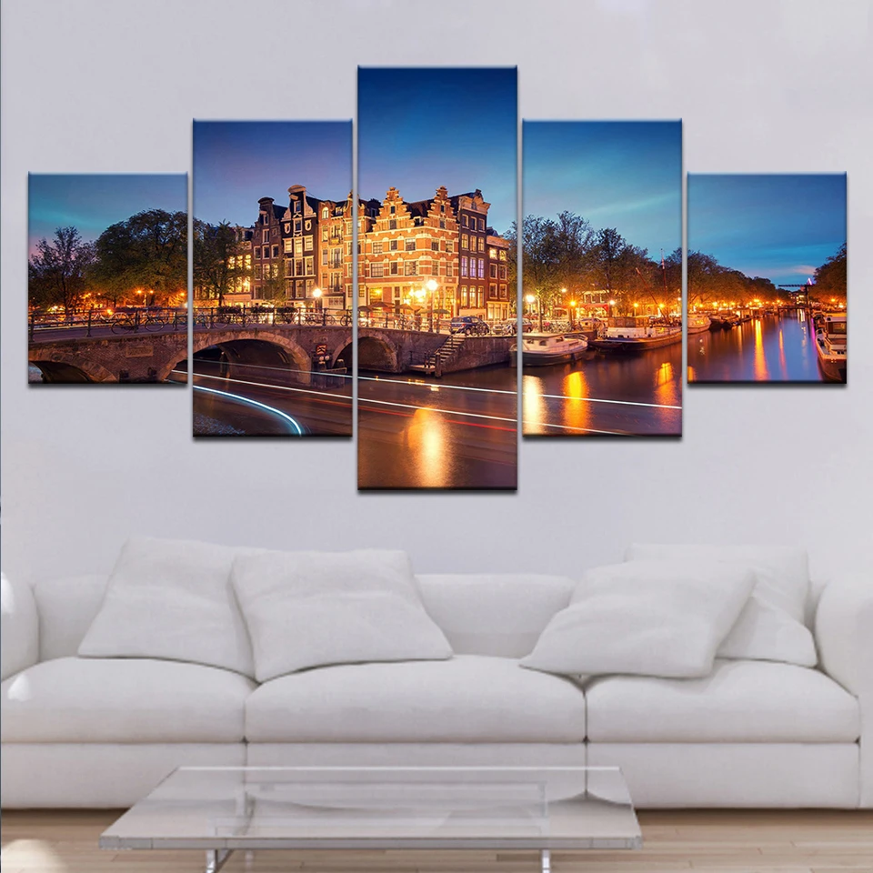 

2022 Modern Diamond Painting 5 PCS Amsterdam Building Home Wall Decor Diy Embroidery Diamond Mosaic Gift