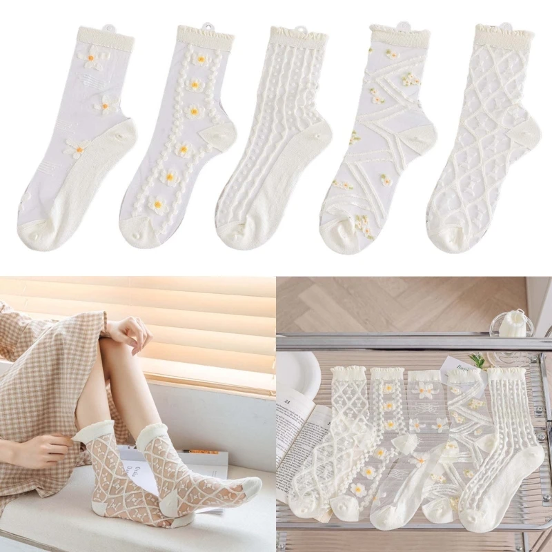 

Женские сетчатые кружевные короткие носки, прозрачные носки до щиколотки, прозрачные прочные сетчатые носки с цветочным декором