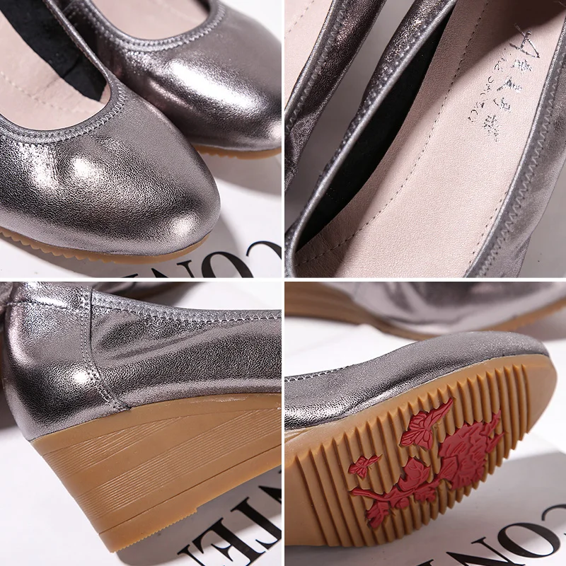 Soft Soled Work Shoes Women's Black Leather Shoes Not Tiring Feet Leather Slope Heel Single Shoes Stewardess Profession Shoes