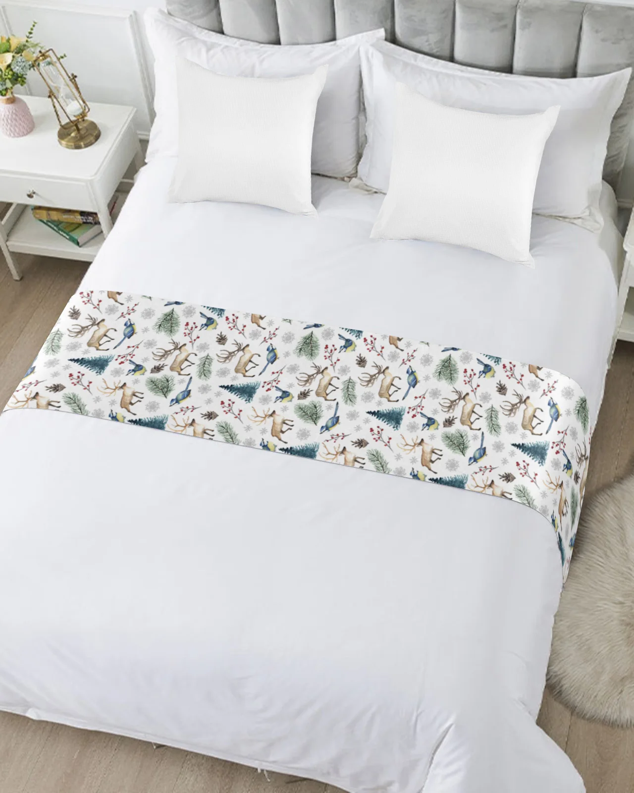 Рождественская подстилка для кровати в виде снежинки лося ягод птицы украшение