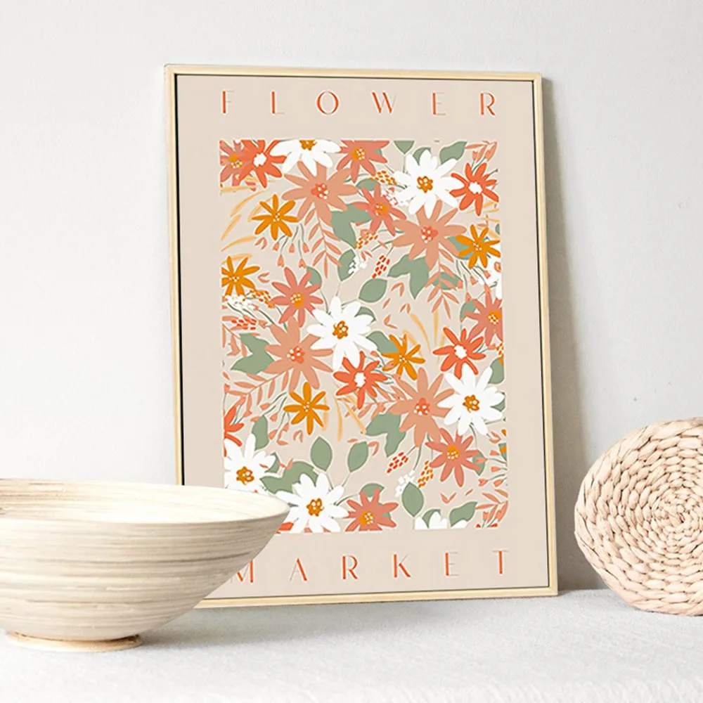 

Абстрактный Цветочный рынок, холст, картина, скандинавский Ретро Цветочный плакат и принты, настенные художественные картины для гостиной, эстетический Декор