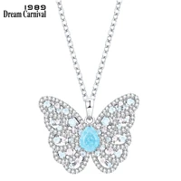 dreamcarnival1989 aquamarine pink opal butterfly pendant necklace for women loved high quality wedding party jewelry hot wp6939