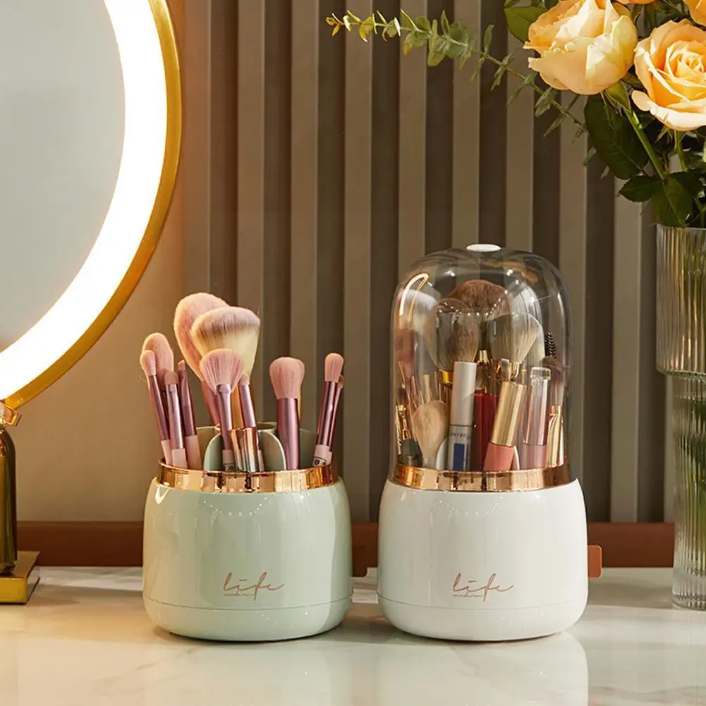 

Desktop Makeup Brush Storage Bucket Cup Holder With Lipstick Portable Tube Brushes 360° Box Lid Cosmetic Holder Rotating St Y5q1