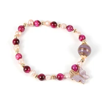 natural stone amethyst pearl butterfly pendant bracelet rose tiger eye amazonite beads women bangles accessories pulseras mujer