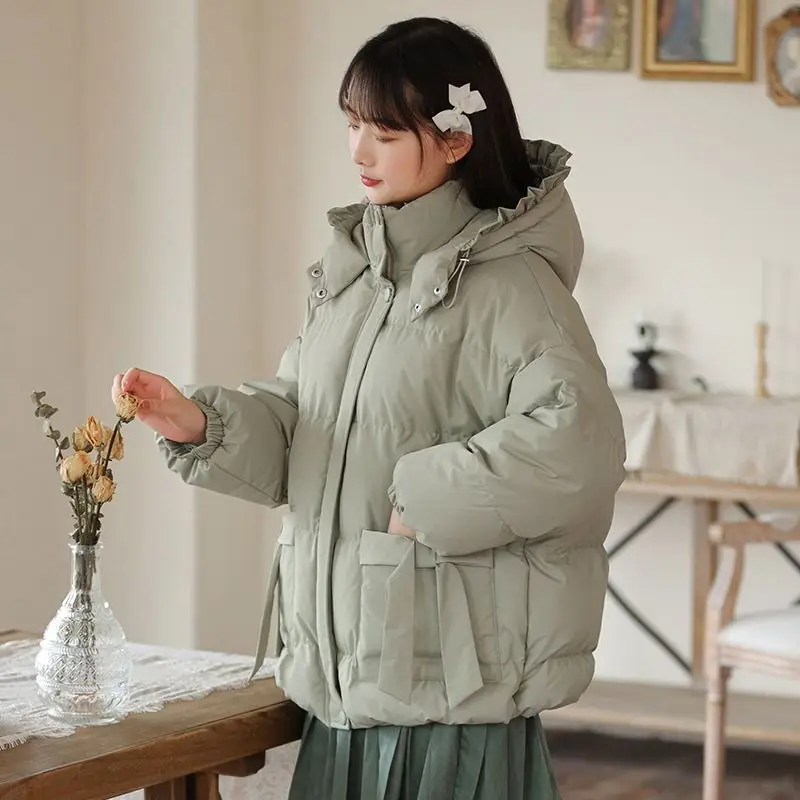 New Coat Women Winter Puffer Jacket Snow Clothes Parkas Super Hot Coats Cotton Jackets Warmth Korean Fashion Bow Lace Loose