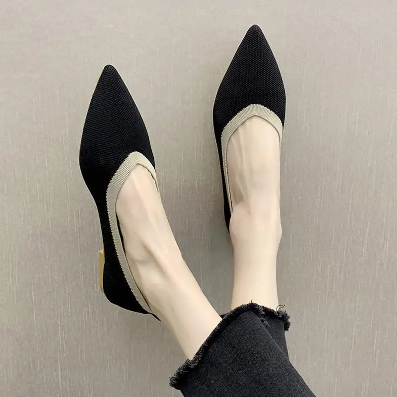 Chic and elegant women loafers high quality v neck mesh flats low heels pointed toe pumps designer ladies office shoes