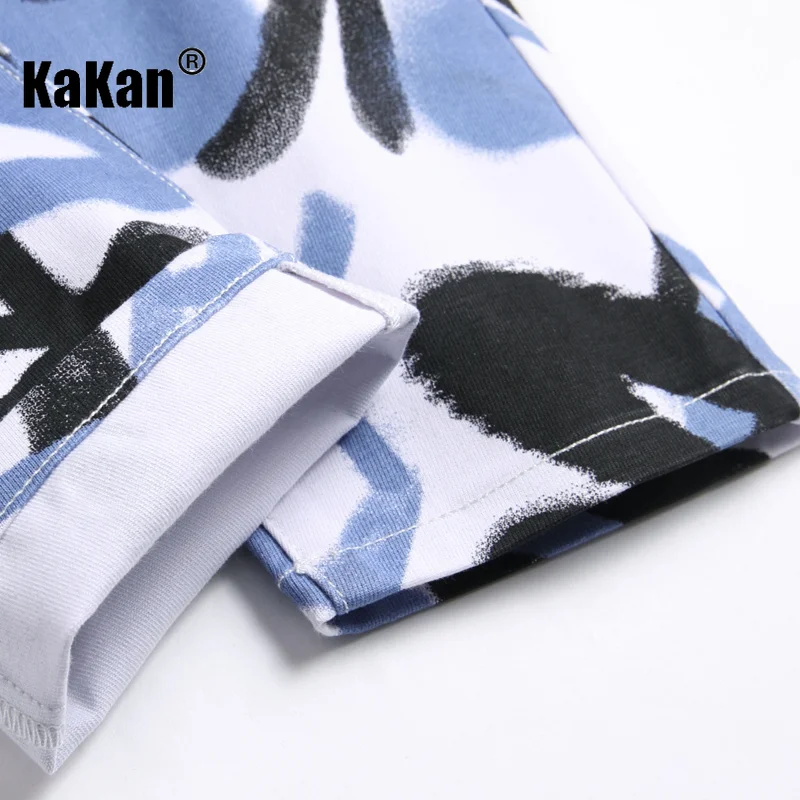 Kakan - New Printed  Personalized Jeans for Men's Wear, Alternative Trend Versatile Elastic Small Foot Long Jeans 19-8837