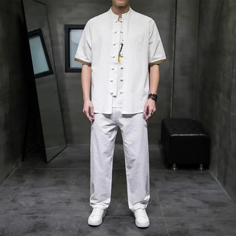 Мужские винтажные хлопковые комплекты лето 2025 года мужская уличная рубашка для