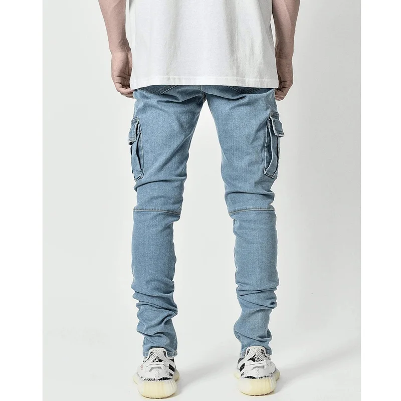 Four Seasons Casual Jeans Men's Multi-pocket Workwear Straight Pants Street Casual Washed Jogging Slim Denim Trousers Men JEANS
