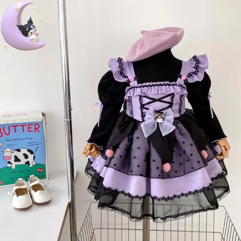 

Kawaii Sanrios Kuromi Spring and Autumn Girl Cute Cartoon Lolita Dress Birthday Party Role Play Halloween Gifts Children's Dress