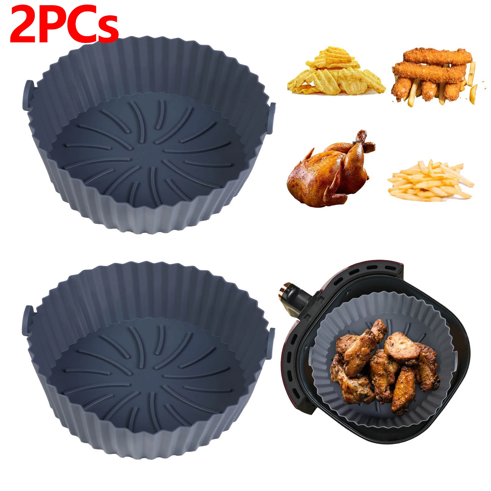 2pcs Air Fryer Silicone Tray Oven Baking Tray Pizza Fried Chicken Baking Tool Reusable Liner Easy To Clean Airfryer Basket