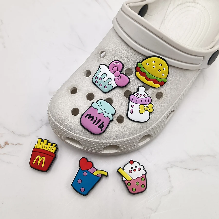 Dropshipping Cartoon Food PVC Shoe Buckle Accessories Funny DIY Shoes Decoration Fit Pins Jibz For Crocs Charms Kids Party Gift