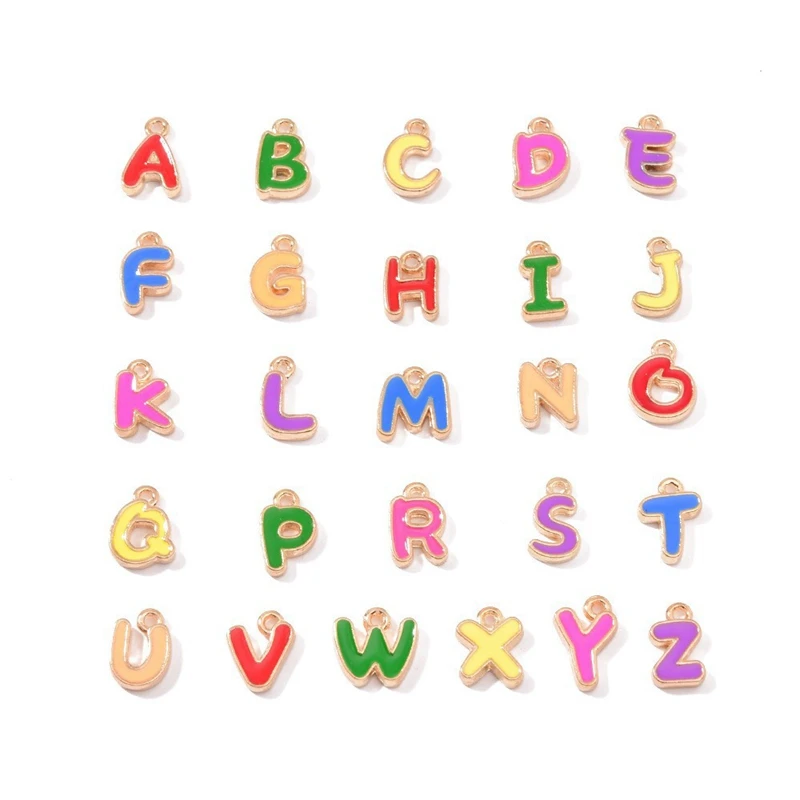 

26Pcs Colorful Enamel A-Z Alloy Pendants Initial Alphabet Pendant Charms Light Gold Letter Shape Beads Double Side