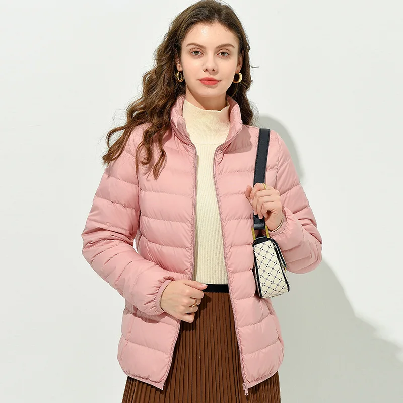 Women's Autumn and Winter White Down Jacket Zipper Loose Casual Fashion Commuting Simple Solid Color Warm Jacket Light Down