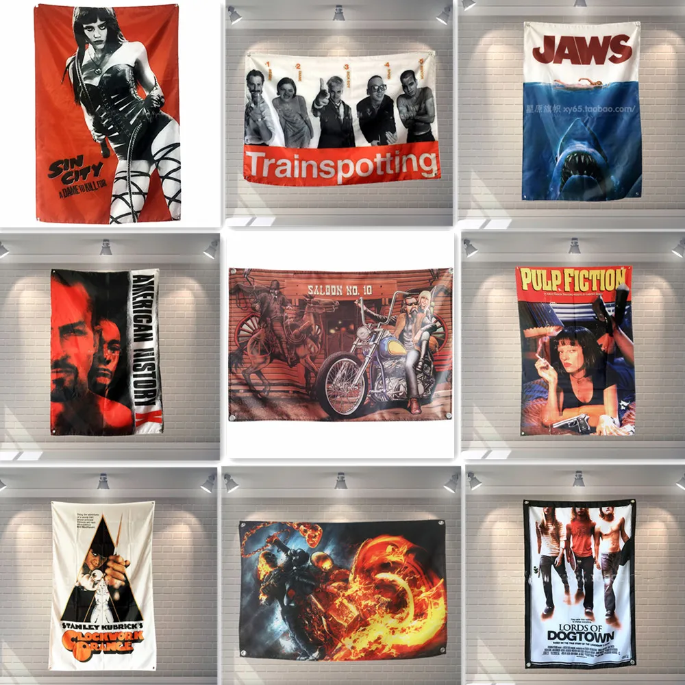 

Classic Movie Posters Wall Hanging Flag Mural Vintage Film Banner Wall Painting Tapestry Club Bar Pub Cafe Home Decor Sticker