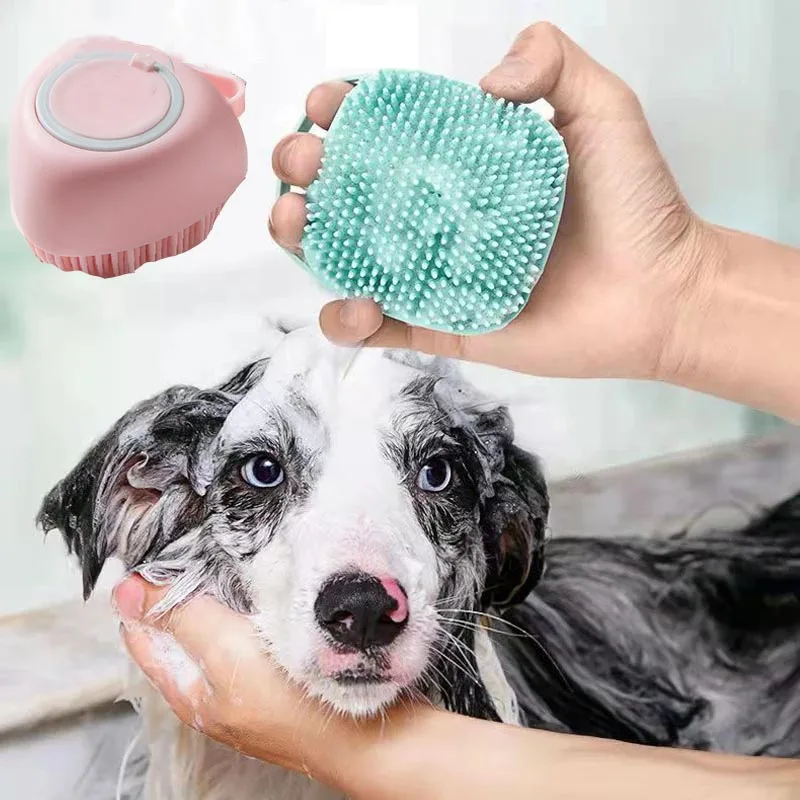 

Bathroom Dog Bath Brush Massage Gloves Soft Safety Silicone Comb with Shampoo Box Pet Accessories for Cats Shower Grooming Tool