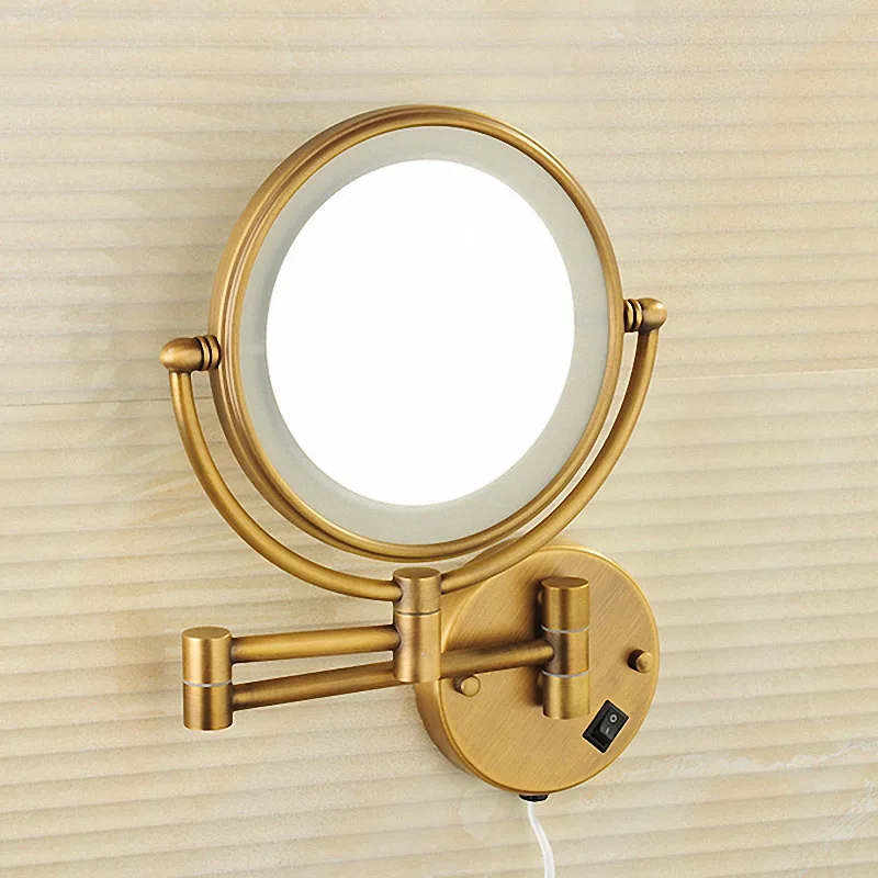 

Bathroom Mirror, 8 Inch LED Lighted MakeUp Magnify Mirror, 3X / 5X magnification, Swivel Arm, Antique Bronze, Solid Brass