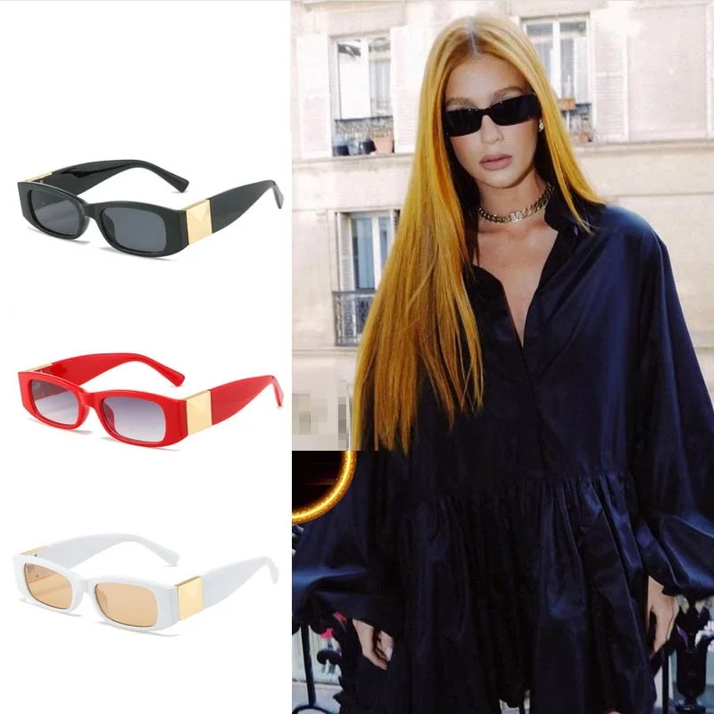 

Fashion Brand Designer Rectangle Sunglasses Women Vintage Small Square Sun Glasses Metal Legs Glasses Points Gafas 2022 New