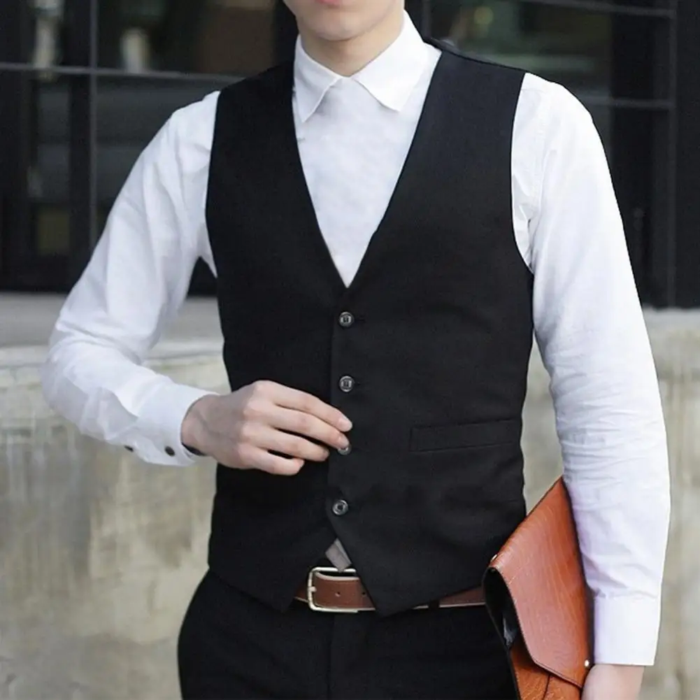 

Formal Chic Wear-resistant Men Waistcoat Gentle Summer Waistcoat Pure Colors for Business Trip