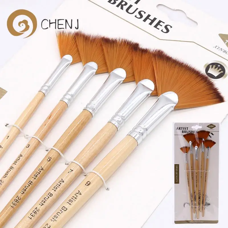 

5pcs Fan Shape Gouache Painting Pen Nylon Hair Paint Brush Drawing Art Supplies Art Students Painting Tools