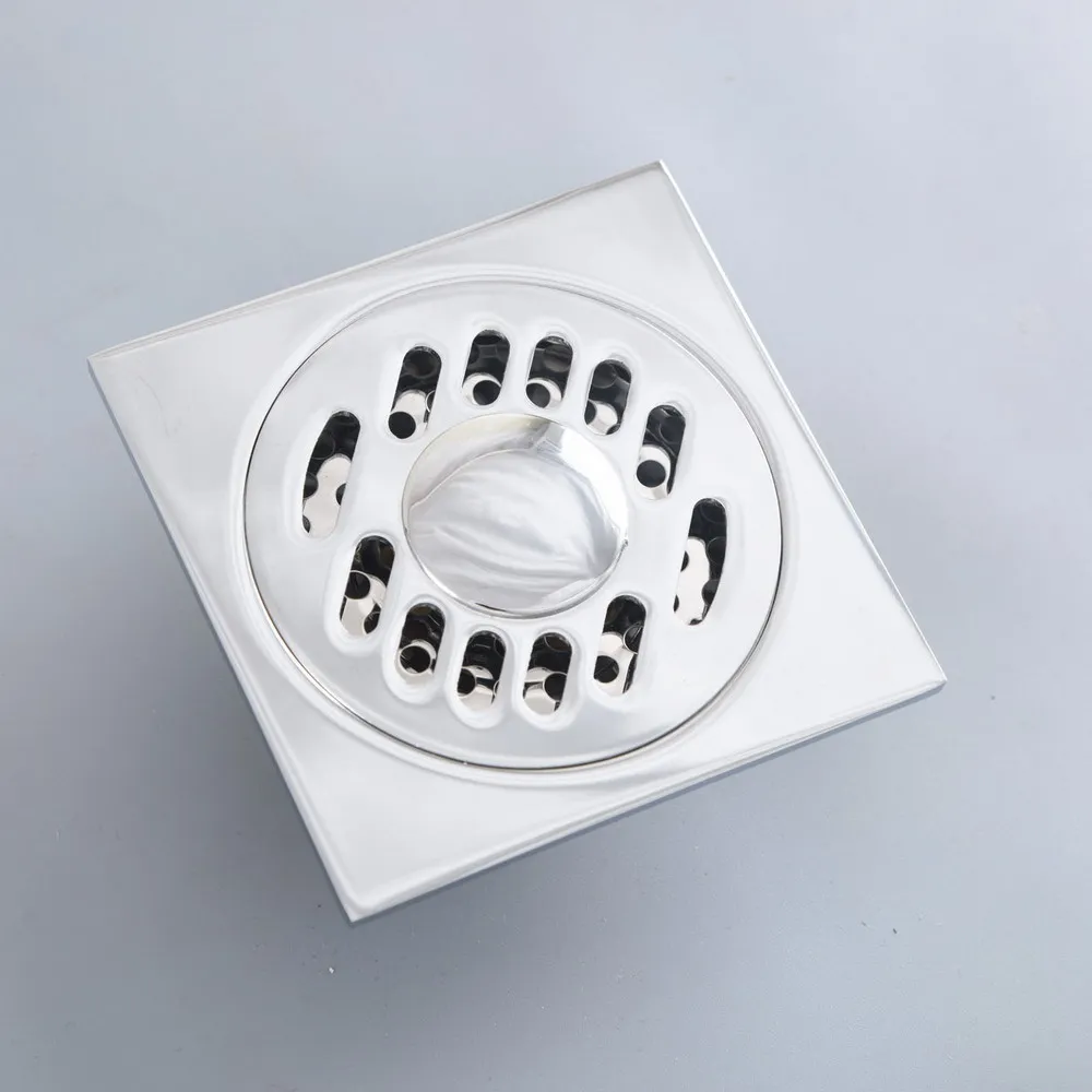 Полированная хромированная латунь квадратный слив для ванной комнаты решетка