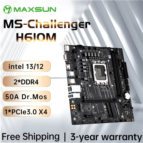 Материнская плата MAXSUN H610M, SATA 12100, Поддержка Intel 12-го 13-го поколения, Core LGA1700, двухканальный DDR4 MATX 12400 12700 12900