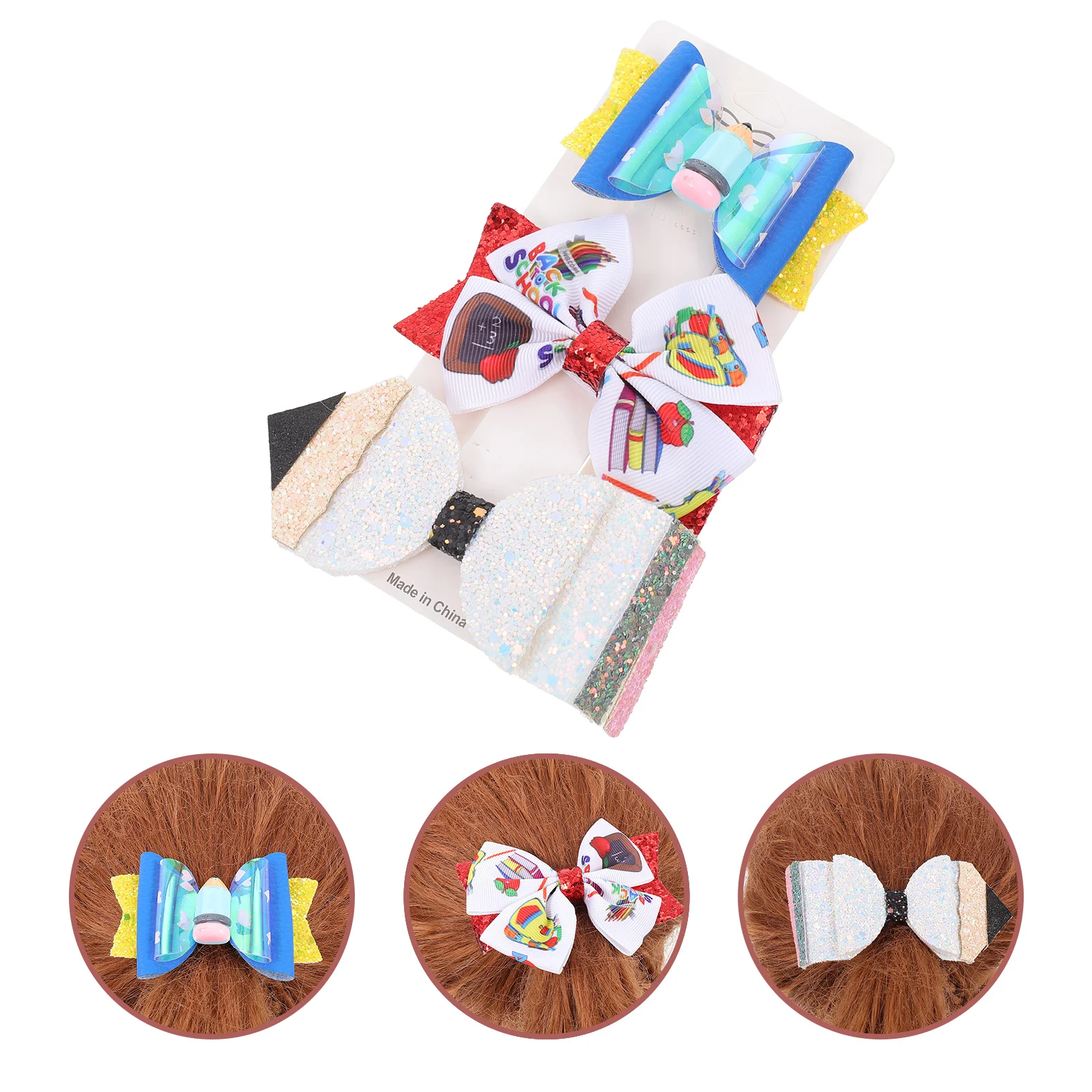 

3 Pcs Back School Hair Clips Hair Jewelry Braids Girls Ribbon Hairbow Hairpin Kindergarten Hairbow Greeter Girl Headdress Miss