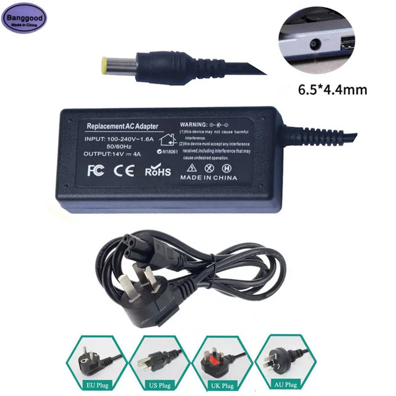 Зарядное устройство для ноутбука 14 в 4A 6,5*4,4 мм 56 Вт с кабелем питания переменного тока для Samsung, ЖК-монитор со светодиодной подсветкой, Φ S24A350H B2770 P2770H