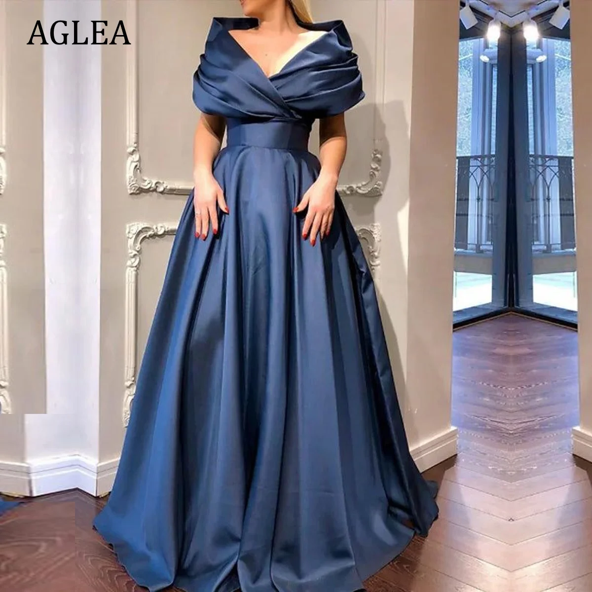 

Женское вечернее платье с оборками AGLEA, элегантное строгое платье со шлейфом и открытыми плечами, трапециевидного силуэта, для выпускного вечера