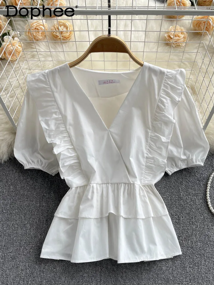 

2022 new summer fashion women clothes V-neck short sleeves printed pullover short top female shirt tide