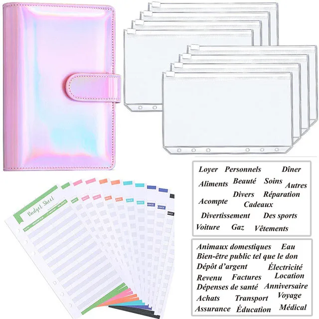 

A6 PU Leather Budget Binder Notebook Cash Envelopes System Set,with Binder Pockets for Money Budget Saving Bill Organizer