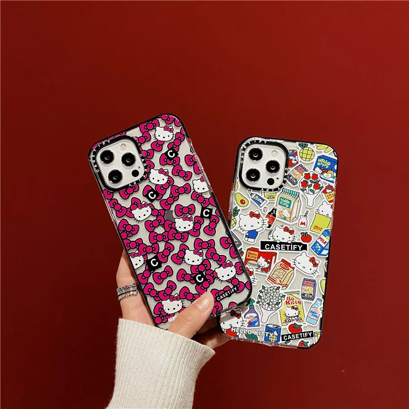 

Новинка, милая ударопрочная мультяшная картинка Kawaii Sanrioed Kitty для Iphone11/12/13 Pro Max Xr X 6 7 8 Plus, игрушки для девочек