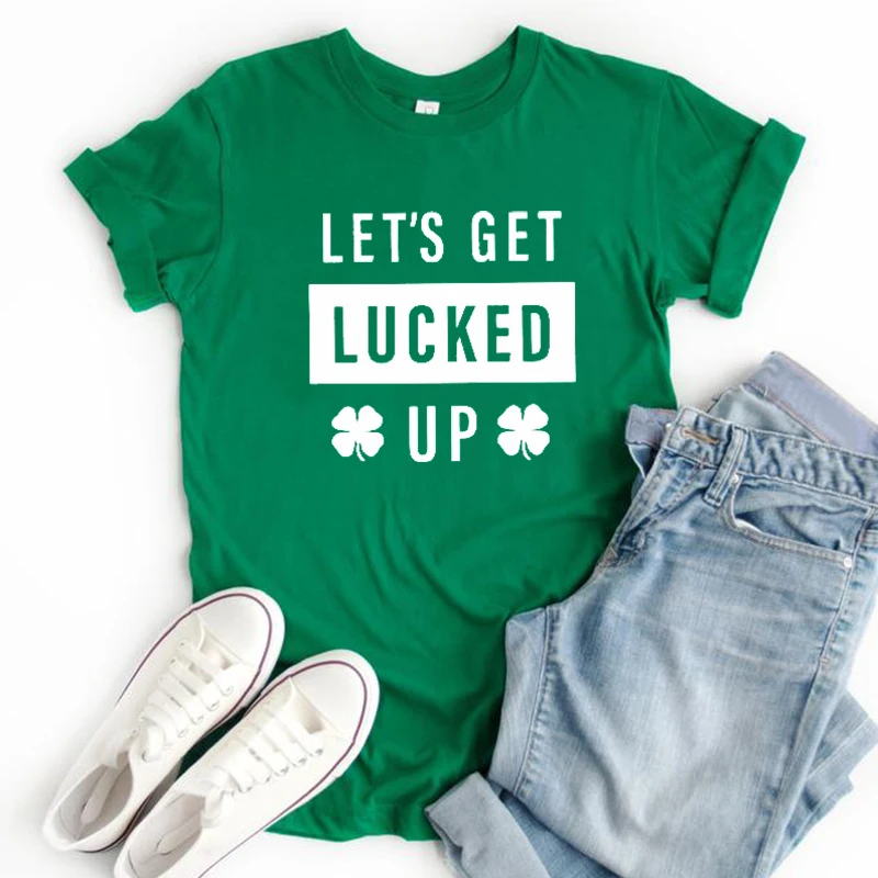 

Let's Get Lucked Up Shirt Women 2021 St Patricks Day Tshirt Women Funny Clothing Drinking Tee Let's Day Drink Clothes XL