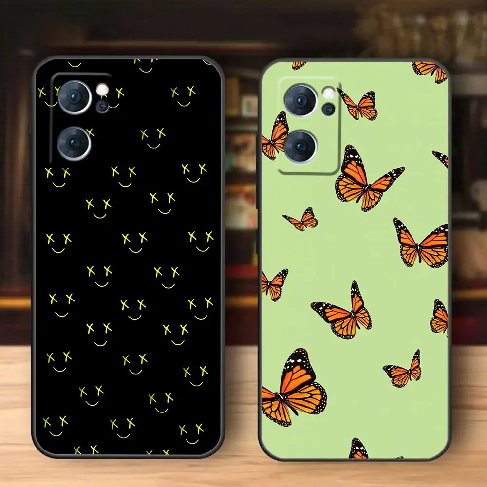 

Smile Face and Butterfly Case For OPPO RENO 7 8 RENO6 5 4 3 2 2F 10 PRO PLUS 4G Funda Coque FIND X2 X3 FINDX5 5G Case Para Capa