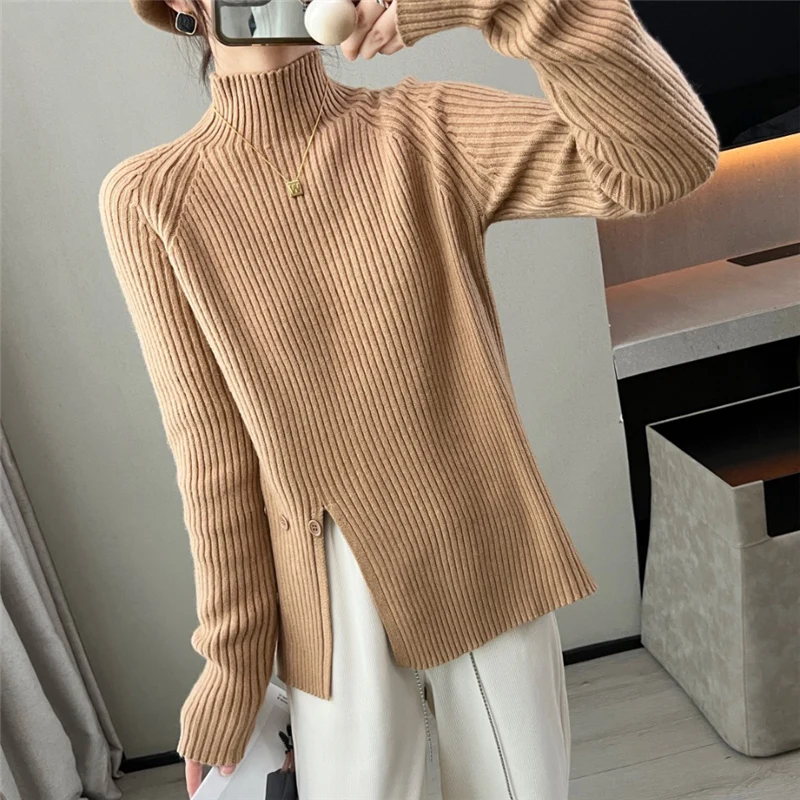 

24731 (1 small room no. 2) make pure color half a turtle neck sweater [1133] open fork 40