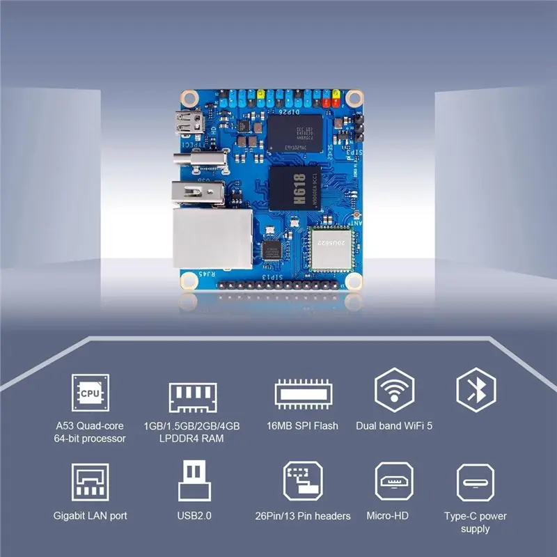 Фото Плата для разработки B03B-Orange Pi Zero 3, LPDDR4, Allwinner H618, 4-ядерный 64-битный процессор, Wi-Fi 5.0/Bluetooth 5.0, порт Gigabit Ethernet, вилка стандарта США №5
