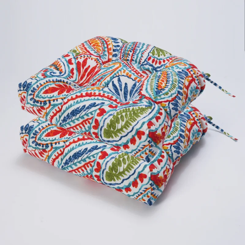 

2PCS Set Outdoor Chair Cushions Thickened Seat Cushions with Ties\ Patio Chair Pads（Red Flower Color）[US Stock]