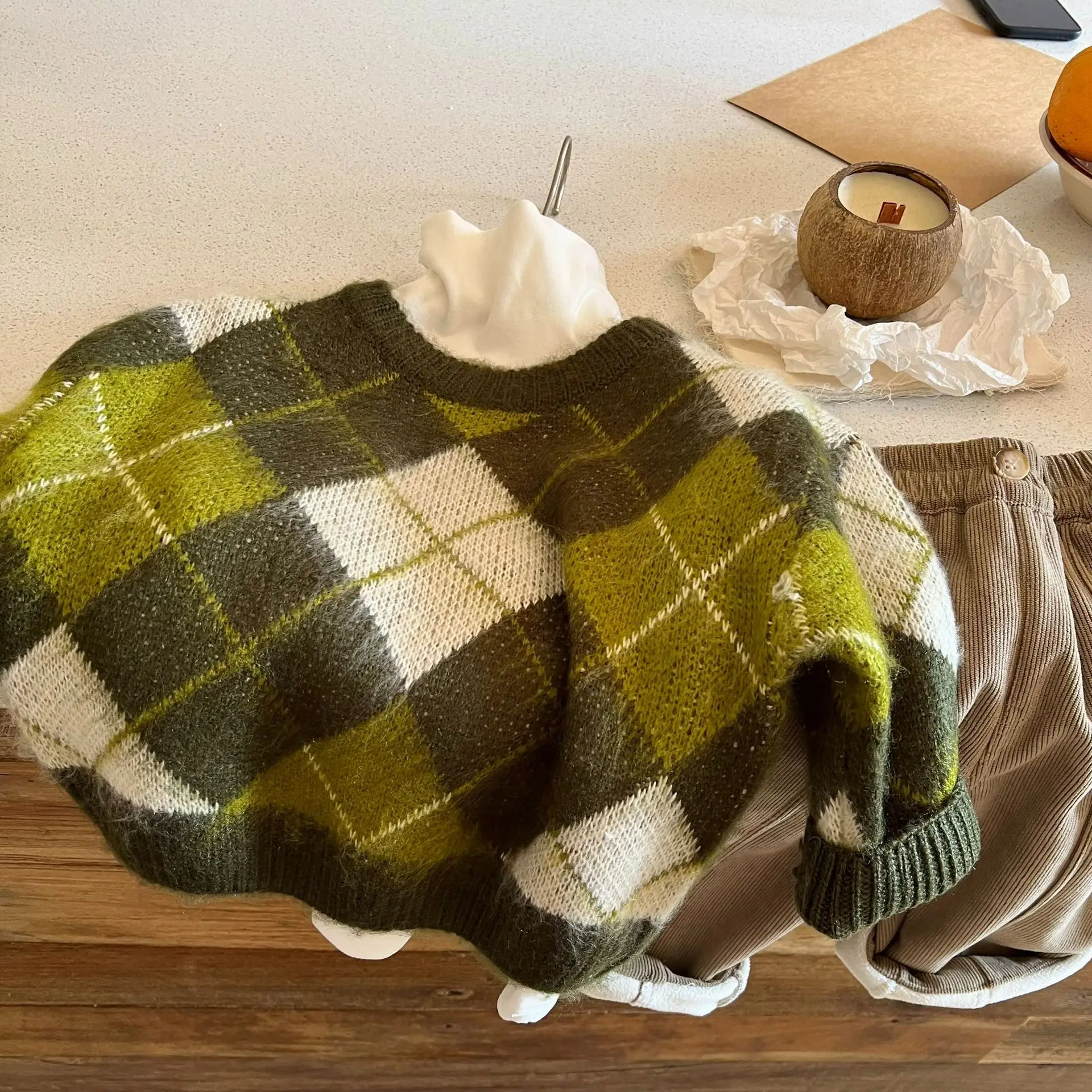 

Детские свитера с косыми глазами, осень 2023, новинка, частный детский свитер в клетку с алмазным рисунком, свитер с воротником