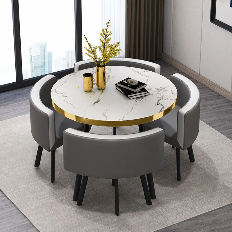 

Набор круглых обеденных столов с мраморным узором, комплект из 4 стульев, современный центральный стол, роскошная белая мебель для квартиры GPF26XP