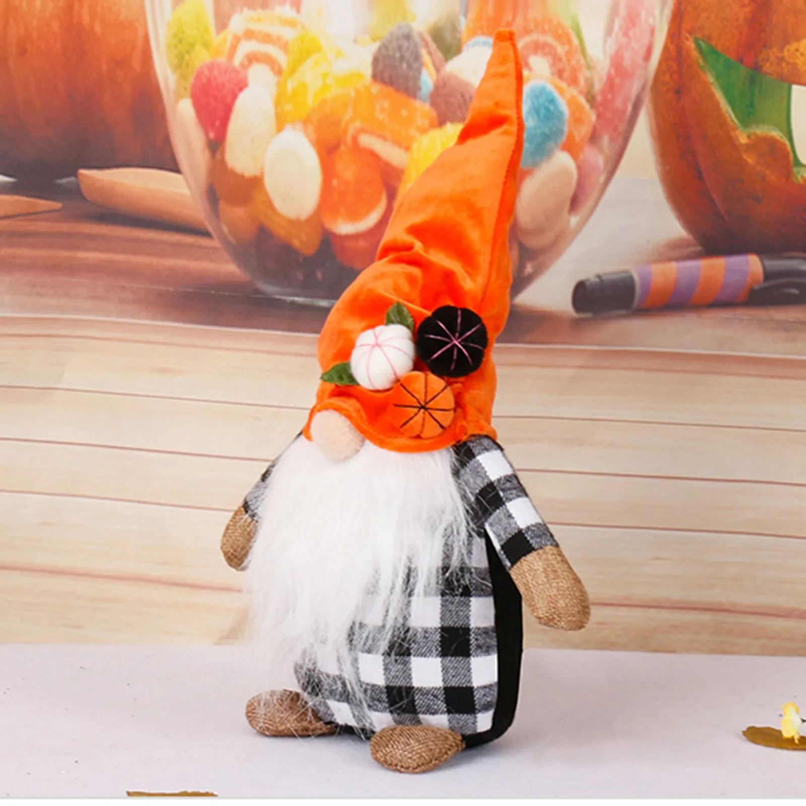 

Figurines Fall Gnome Plaid Pumpkin Head Halloween Faceless Doll Sunflower Swedish Nisse Tomte Elf Dwarf Plush Doll Autumn