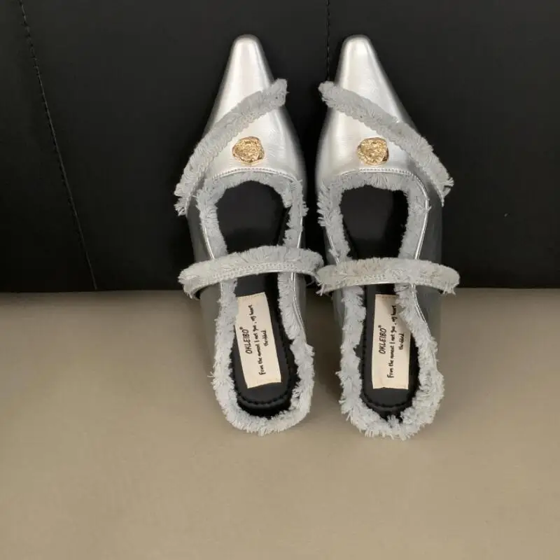 Мюли женские с острым носком плоская подошва дизайнерские модные туфли уличное