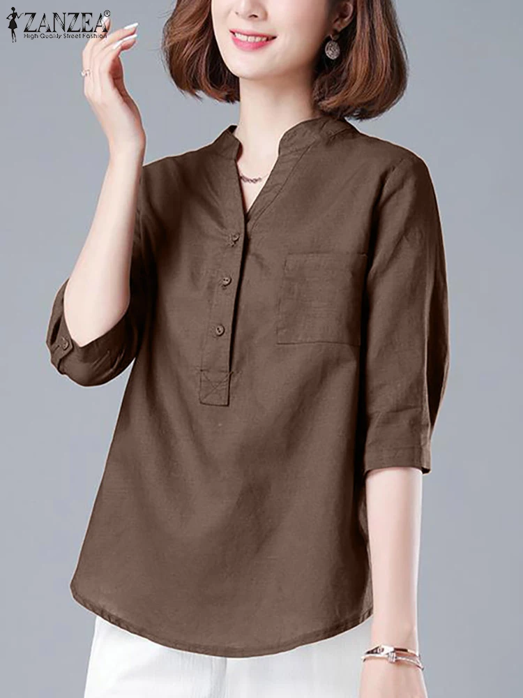 

Женская летняя блузка с v-образным вырезом и рукавом 3/4, рубашка ZANZEA, модные повседневные свободные вечерние блузы, сорочка, большие размеры, ...