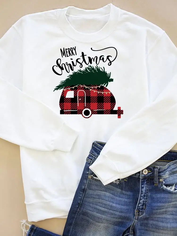 

Plaid Lovely Tree Trend Graphic Sweatshirts Women Print Fashion Wear Pullovers Merry Christmas Happy Holiday New Year Clothing