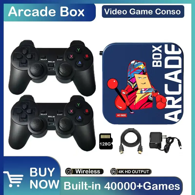 

Video Game Console Double Battle Retro Game Console Arcade Box 4K HD for PS1/DC/EMI Screen Classics 128GB 40000+Games